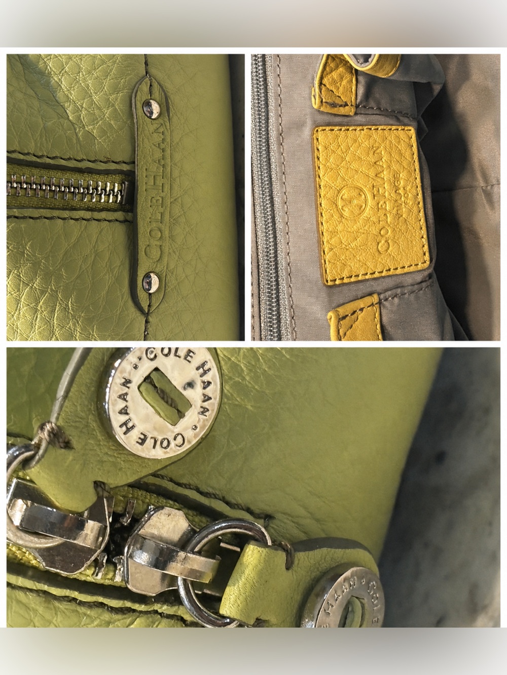 COLE HAAN Village Pebbled Leather Bowler Satchel Shoulder Bag | Pistachio Green - Picture 11 of 12